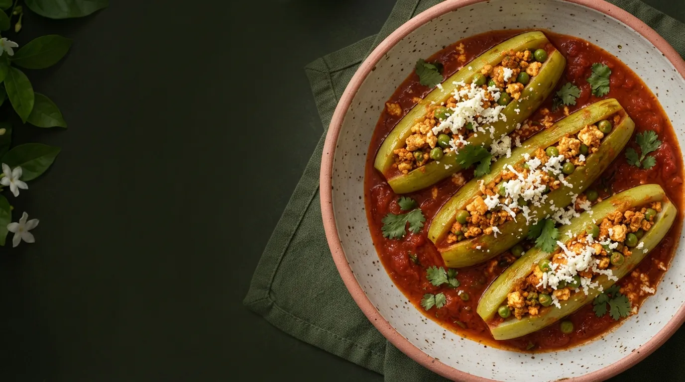 Stuffed Lauki Boats with Paneer & Peas in Tomato Gravy