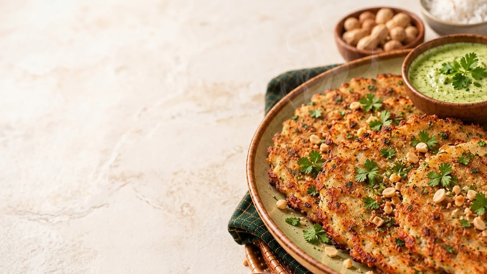 Aloo-Peanut Crunch Chilla with Coconut-Coriander Chutney