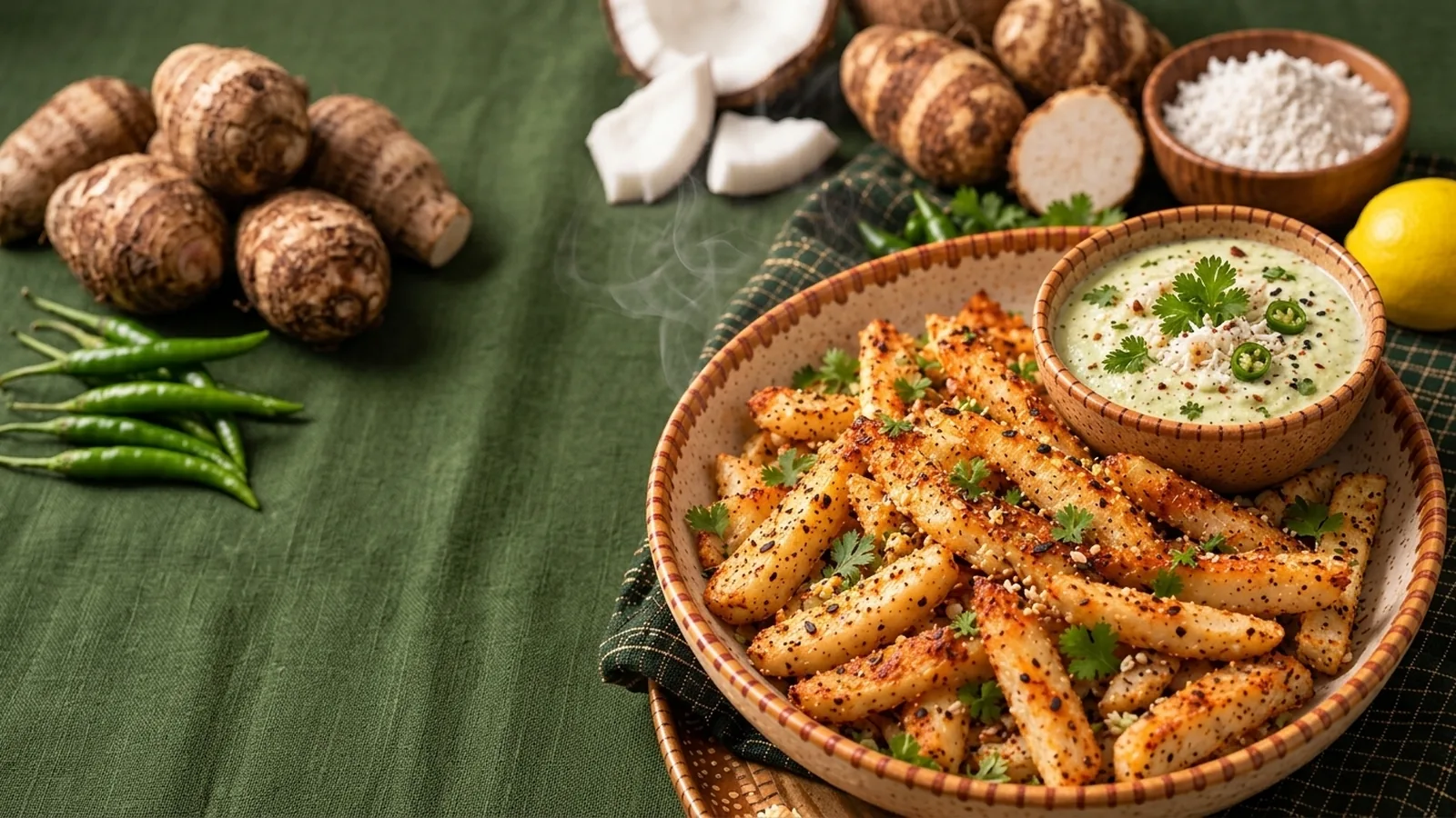 Arbi Fries with Coconut Dip