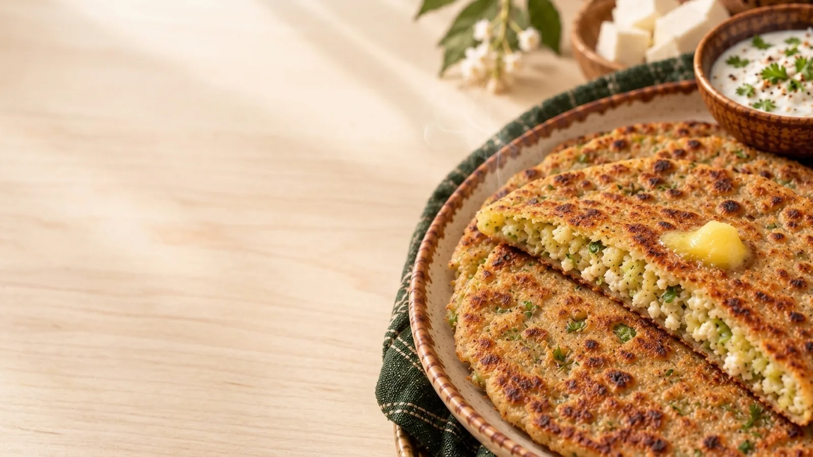 Lauki-Paneer Paratha with Boiled Potato