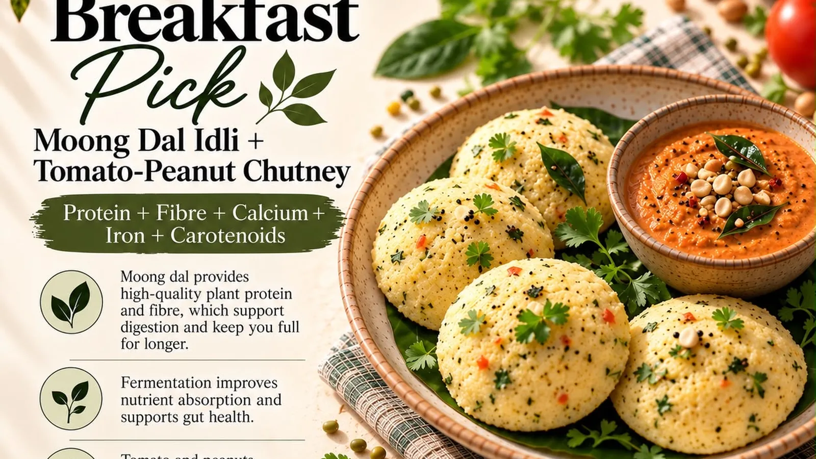 Moong Dal Idli with Tomato-Peanut Chutney