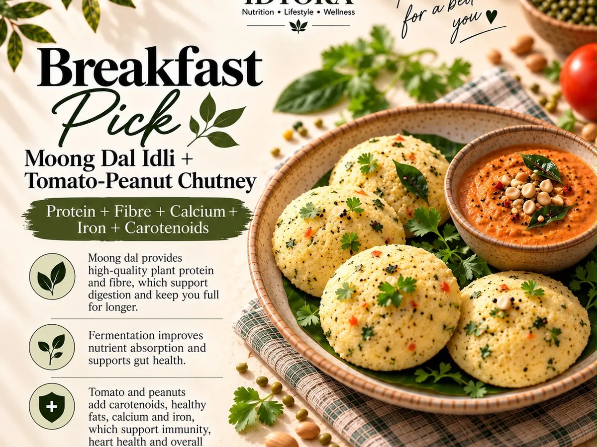 Moong Dal Idli with Tomato-Peanut Chutney