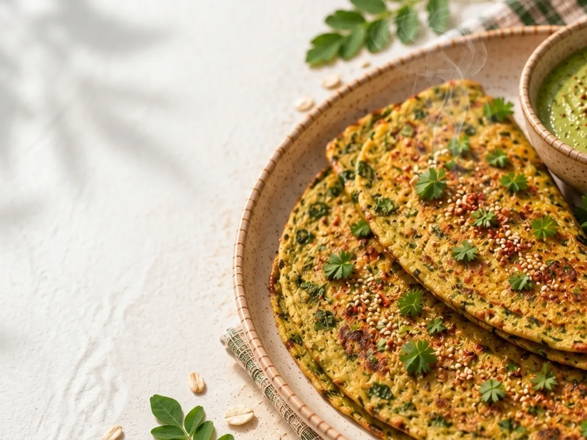Moringa Oats Chilla with Green Chutney