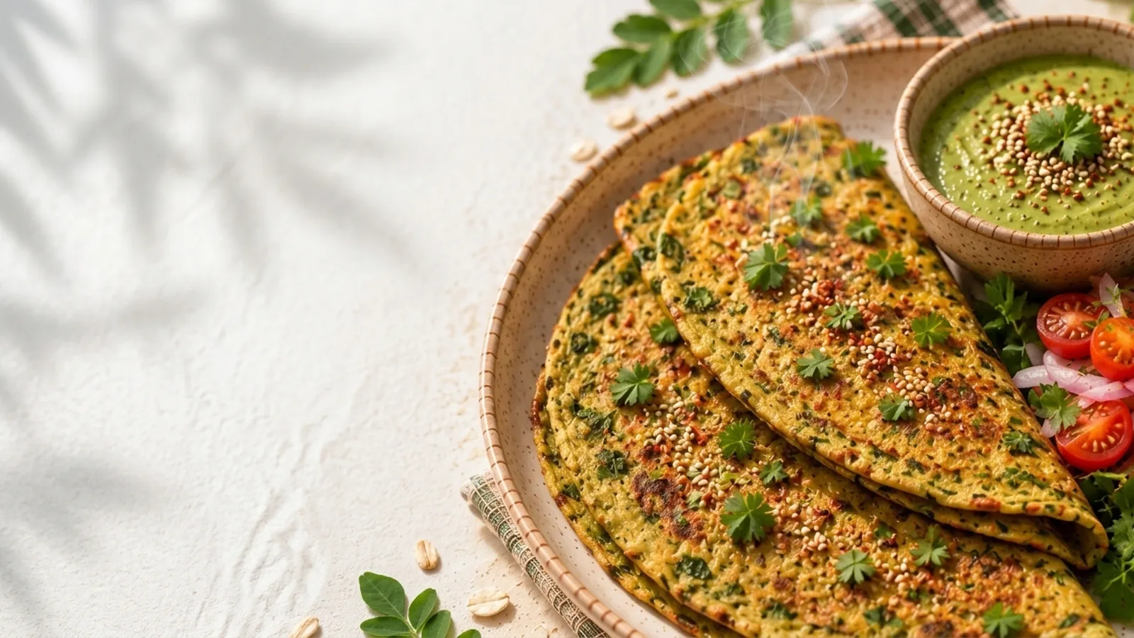 Moringa Oats Chilla with Green Chutney