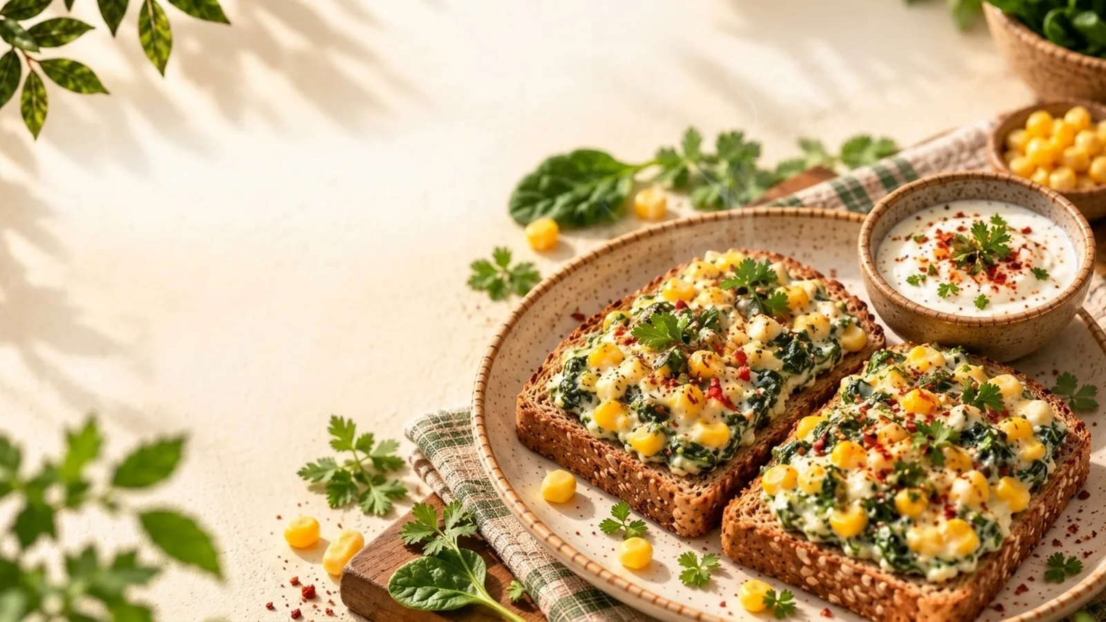 Palak Corn Dahi Toast