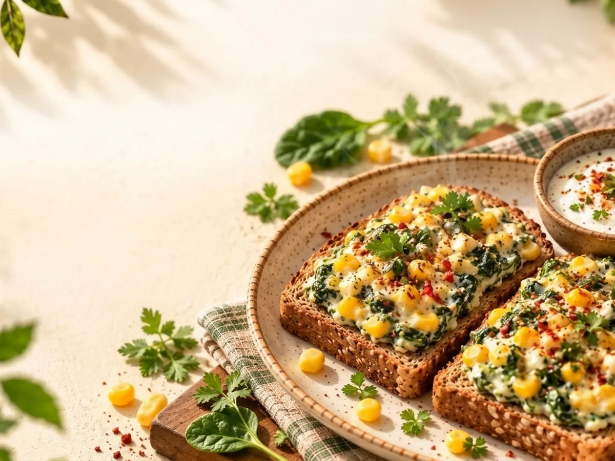 Palak Corn Dahi Toast