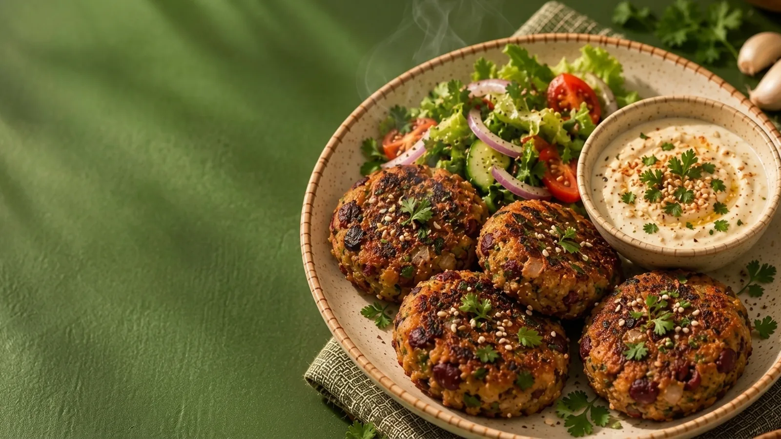 Rajma Kebab with Garlic Sesame Dip