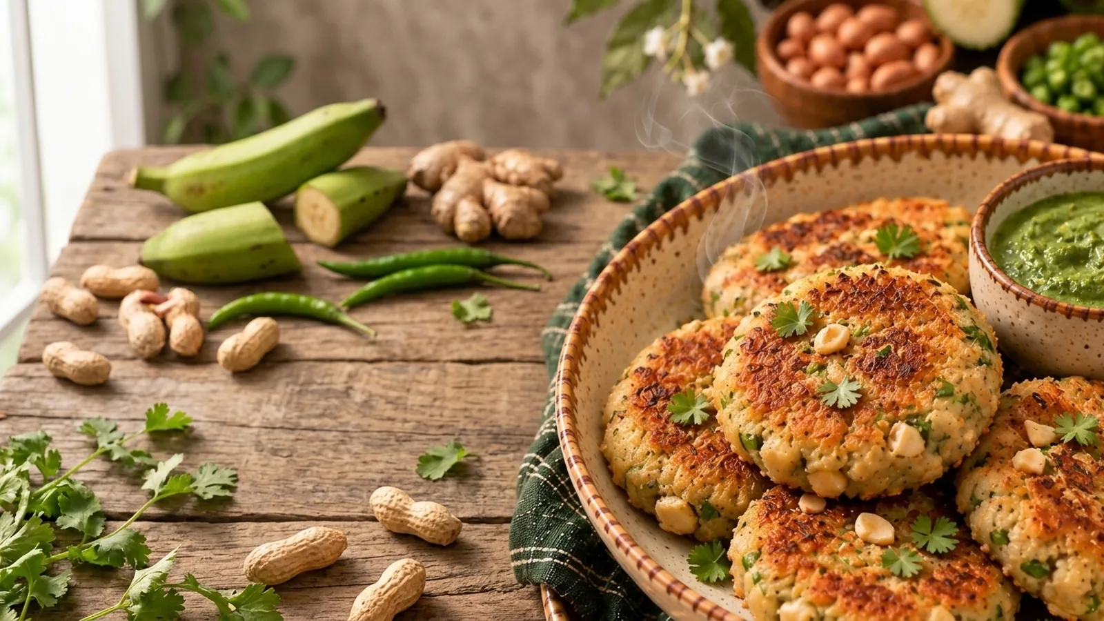 Raw Banana-Peanut Breakfast Patties